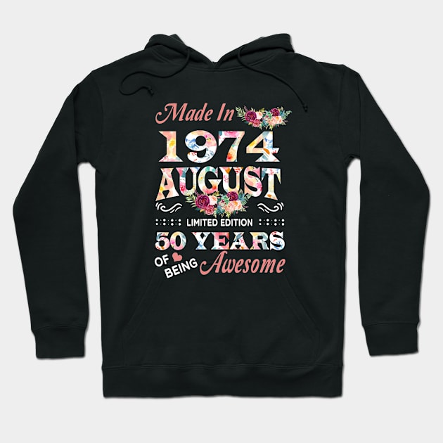 August Flower Made In 1974 50 Years Of Being Awesome Hoodie by Kontjo